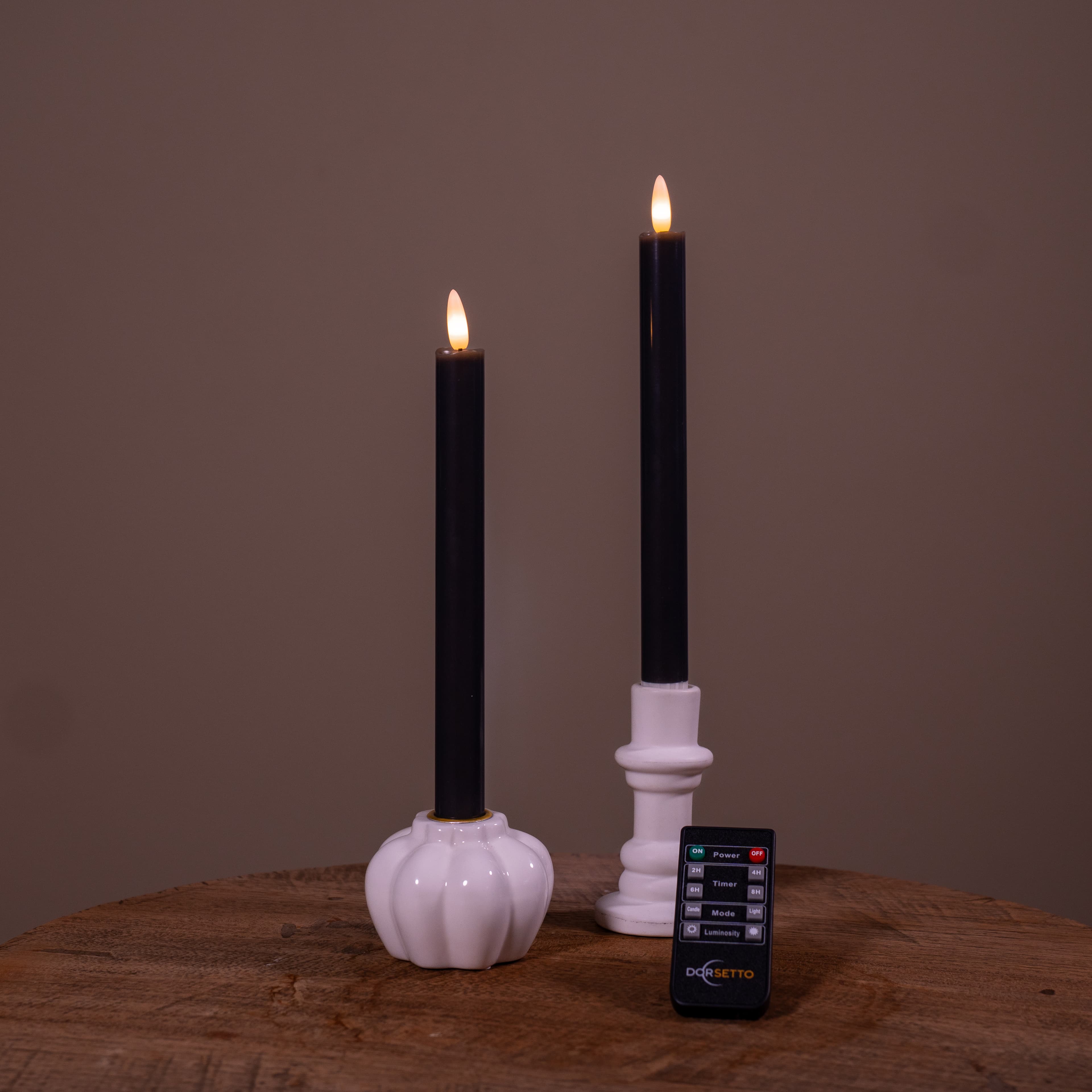 Dinerkaarsen LED 400 uur brandduur oplaadbaar zwart set van 2 - afbeelding 2