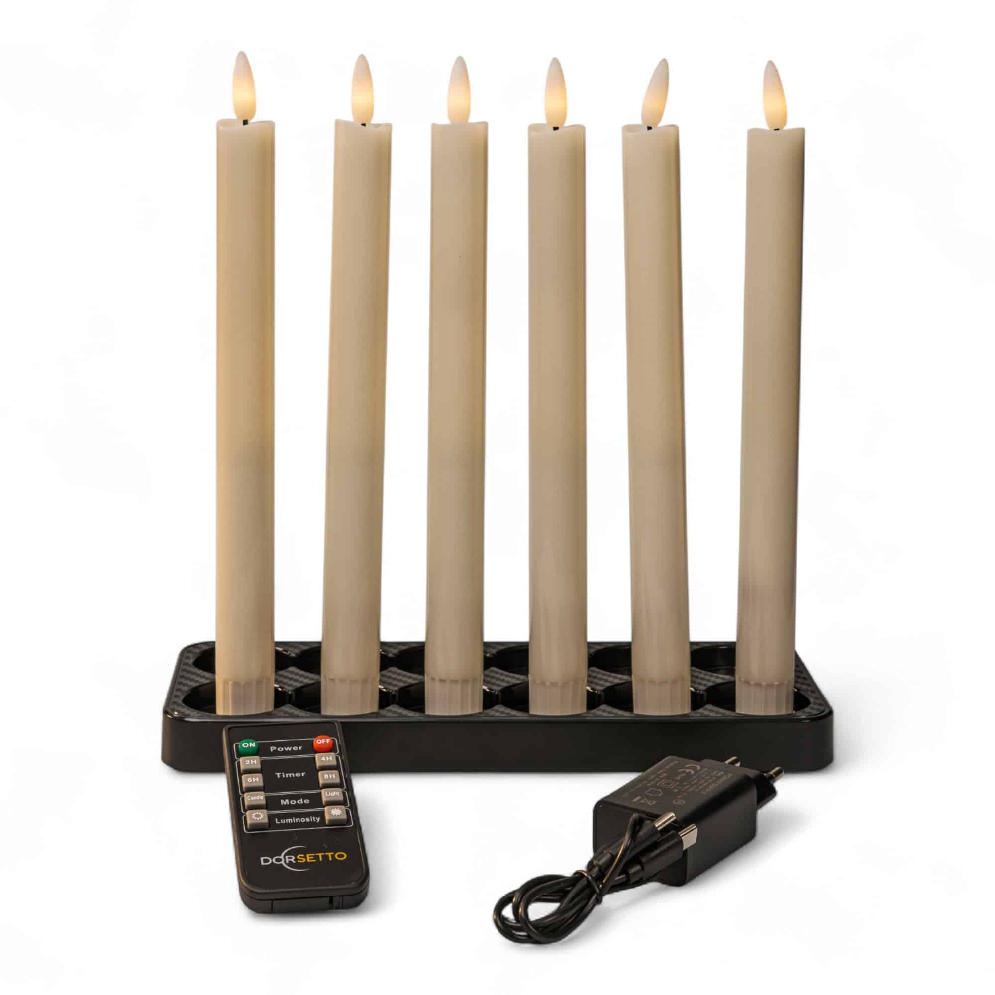 Dinerkaarsen LED wit 250 mm, oplaadbaar, tot 400 uur brandduur, set van 6 - afbeelding 1
