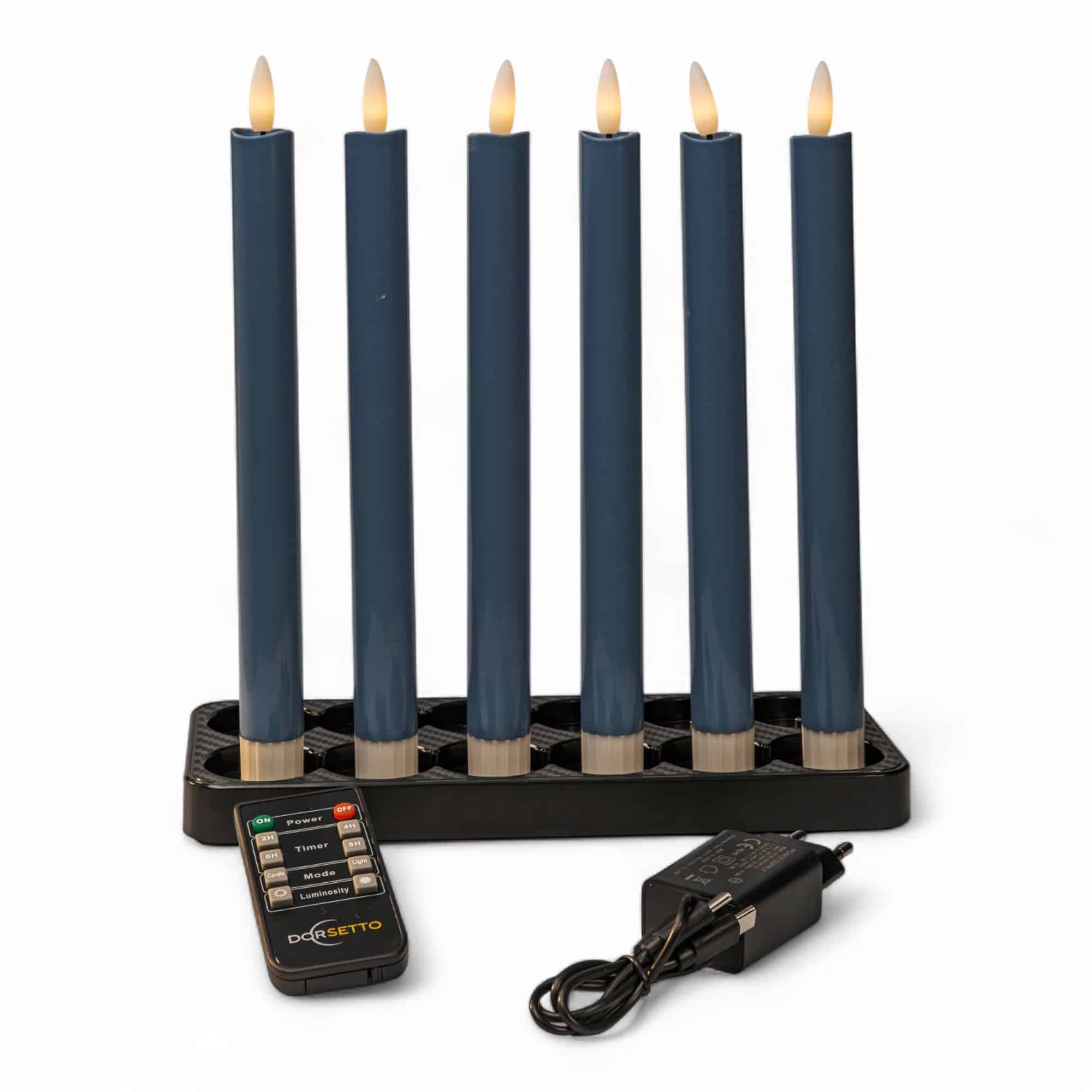 LED dinerkaarsen blauw 250 mm, oplaadbaar, tot 400 uur brandduur, set van 6 - afbeelding 1
